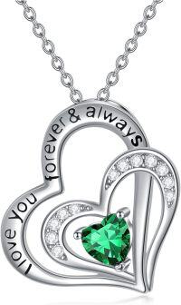 wholesale 925 Sterling Silver CZ Heart Birthstone Necklace for Women Anniversary Gift-5-May