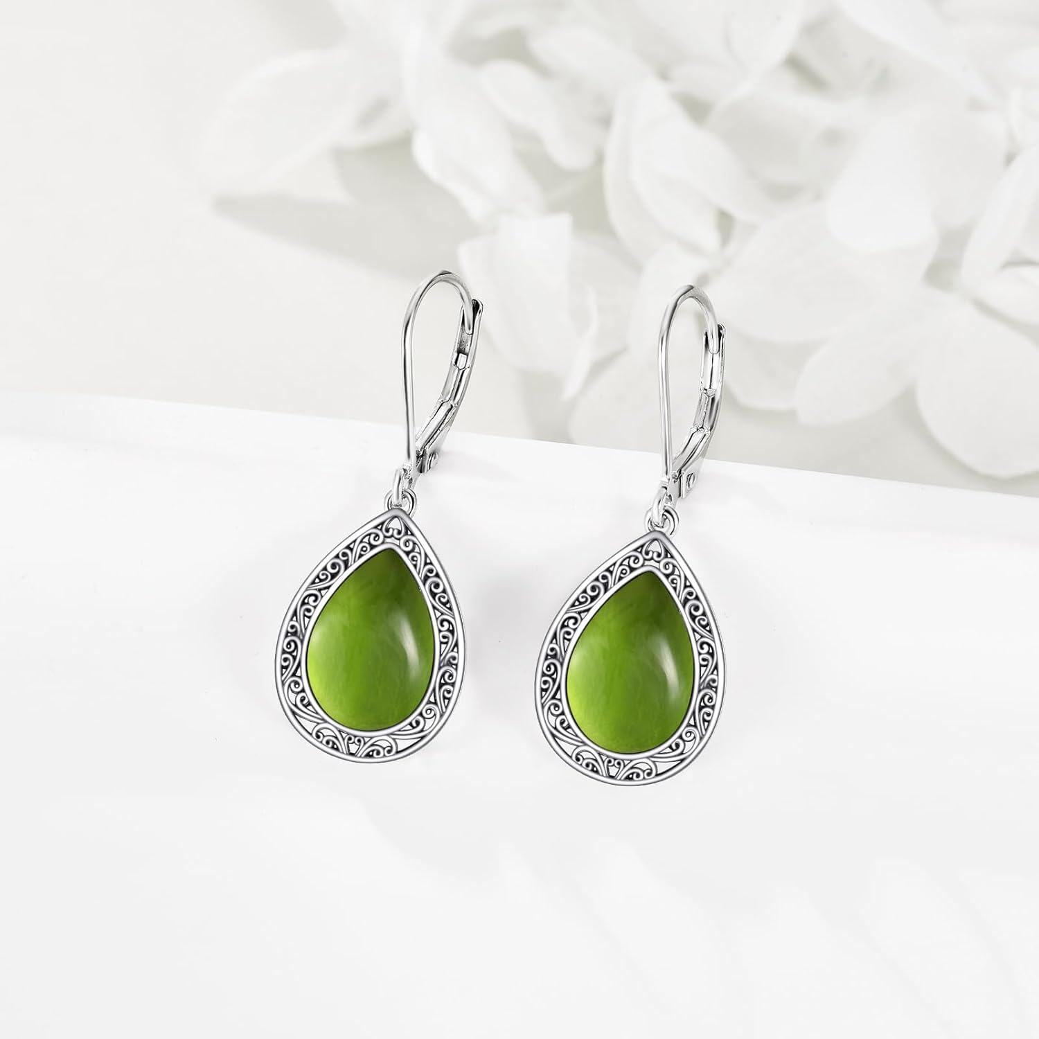 Sterling Silver Moonstone Lapis Lazuli Peridot Amethyst Teardrop Dangle Earrings-0-4