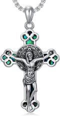 wholesale 925 Sterling Silver Cross Pendant with Opal Stone and Religious Figures - Christmas Gift for Women & Men-0-6