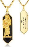 wholesale Gold 925 Sterling Silver Saint Joseph Pendant Necklace  with Black Onyx and Engraved Cross Charm-0-0
