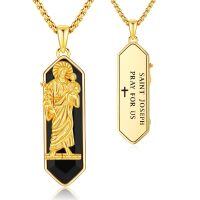 wholesale 925 Sterling Silver Gold Plated Black Onyx Saint Joseph Pendant Necklace-St Joseph