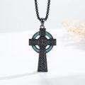 wholesale 925 Sterling Silver Turquoise Inlay Celtic Knot Cross Pendant Necklace  Norse Viking Jewelry for Men Women-0-4
