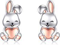 wholesale 925 Sterling Silver Pink Heart Rabbit Angel Stud Earrings  for Girls and Women-Bunny