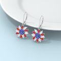 wholesale 925 Sterling Silver Sunflower Flag Earrings with Red White Blue Gemstones, Patriotic Dangle Earrings for Women, 4th of July Independence Day Gift-0-2