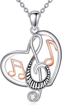 wholesale 925 Sterling Silver Musical Note Heart Pendant Necklace with Rose Gold Accents and Cubic Zirconia Stone-music note