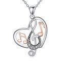 wholesale 925 Sterling Silver Musical Note Heart Pendant Necklace with Rose Gold Accents and Cubic Zirconia Stone-0-0