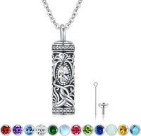 wholesale Sterling Silver Urn Necklace Cremation Ashes Pendant Memorial Jewelry for Women Men Girls Boys-Tree of life-D-April-Created Dimond