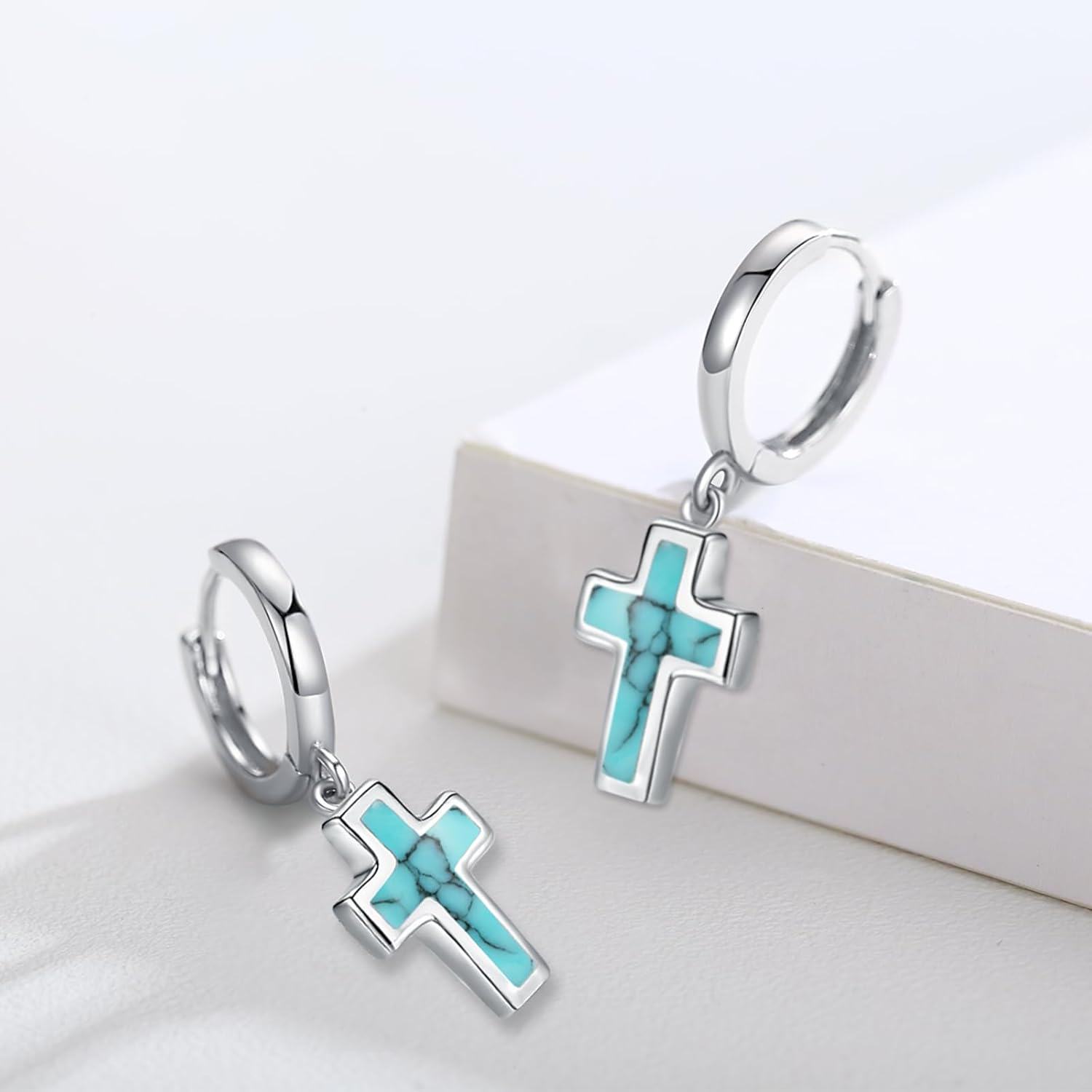 Sterling Silver Opal Cross Stud Earrings Hypoallergenic Anchor Studs-0-3