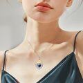 wholesale 925 Sterling Silver Blue Crystal Sunflower Heart Pendant Necklace  for Women-0-3