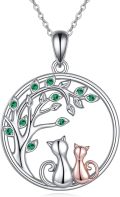 wholesale 925 Sterling Silver Green Crystal Celtic Moon Cats Tree of Life Pendant Necklace for Women-0-0
