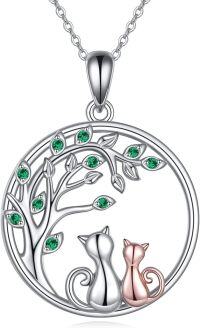 wholesale 925 Sterling Silver Green Crystal Celtic Moon Cats Tree of Life Pendant Necklace for Women-B-2 Cat Tree of Life Necklace