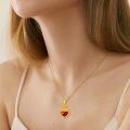 wholesale 925 Sterling Silver Red Enamel Heart with Flames Pendant Necklace Christian s for Women-0-1