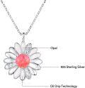 wholesale 925 Sterling Silver & Opal Daisy Flower Necklace with Cubic Zirconia, 18+2 Chain, 4.9g-0-4