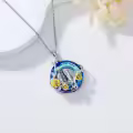 TOUPOP Sterling Silver Blue Crystal 1 2 3 Cats Rose Flower Necklace Gift-0-4