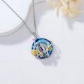 TOUPOP Sterling Silver Blue Crystal 1 2 3 Cats Rose Flower Necklace Gift-0-4