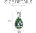 wholesale 925 Sterling Silver Green Jade Pendant Necklace with Blue Enamel Owl Design Gift for Her-0-3