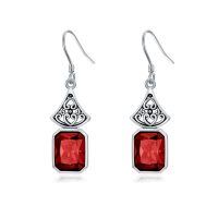 wholesale 925 Sterling Silver Red Garnet Drop Earrings With Filigree Design-01-Garnet-Red