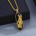 wholesale 925 Sterling Silver Gold Plated Saint Michael Pendant with Black Onyx Stone Chain for Men Women  24 Length-0-1