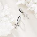 wholesale 925 Sterling Silver Black Enamel Gothic Cross Huggie Hoop Earrings for Men & Women-0-3
