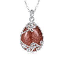 wholesale 925 Sterling Silver Filigree Teardrop Pendant Necklace for Women-CC-Gold Sand Stone Filigree Necklace