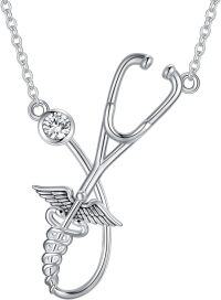 wholesale 925 Sterling Silver Birthstone Stethoscope Necklace Nurse Graduation Gift-April