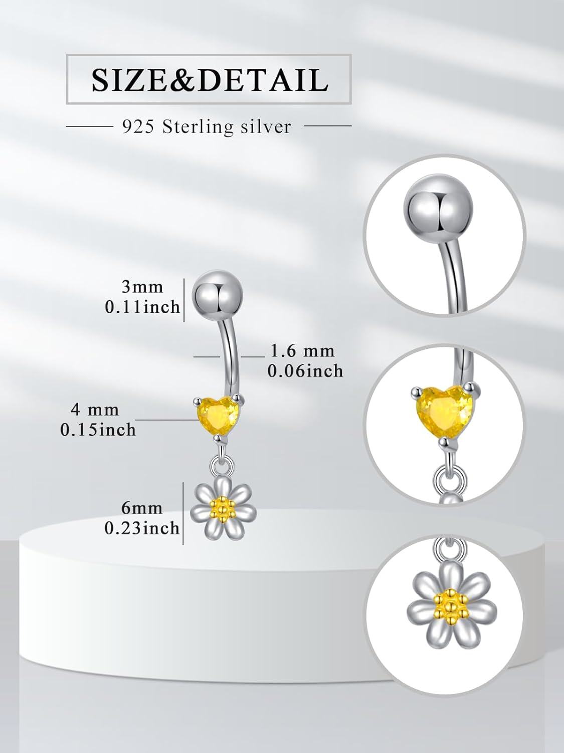 Sterling Silver Daisy Butterfly Cat Belly Button Ring Dangling Jewelry-0-4