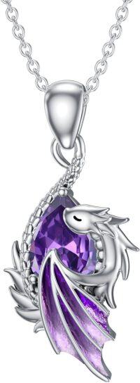 wholesale  Metal Stone Wyvern Dragon Pendant Necklace Gift for Women ( chars)-February - Amethyst