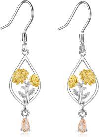 wholesale 925 Sterling Silver Daisy Rose Flower Drop Dangle Earrings Birthflower Jewelry Gift for Women Girls-11-November-Chrysanthemum