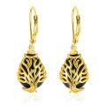 wholesale 925 Sterling Silver Gold Plated Tree Of Life Black Onyx Drop Earrings For Women-0-0