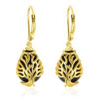 wholesale 925 Sterling Silver Gold Plated Tree Of Life Black Onyx Drop Earrings For Women-Filigree Boho-F