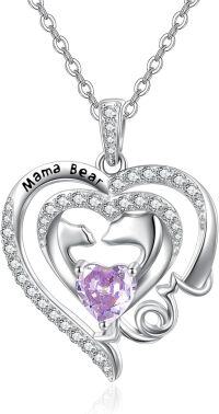 wholesale 925 Sterling Silver Birthstone Mama Heart Necklace for Mom Wife Grandma-06 June - Alexandrite