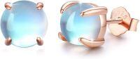 wholesale 925 Sterling Silver Rose Gold Plated Blue Opalite Round Stud Earrings for Sensitive Skin-B-Rose Gold 6.0 Millimeters