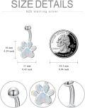 wholesale 925 Sterling Silver White Opal Paw Print Belly Button Ring for Women-0-3