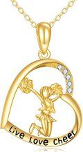 wholesale 14K Gold Cheerleader Live Love Heart Pendant Necklace for Women Girls Gifts-0-0