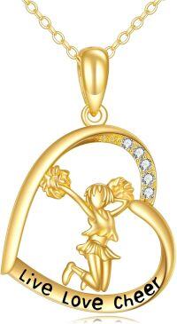 wholesale 14K Gold Cheerleader Live Love Heart Pendant Necklace for Women Girls Gifts-04-Heart Cheerleader Necklace