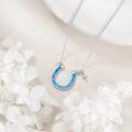 wholesale 925 Sterling Silver Blue Opal Horse Shoe Cross Pendant Necklace for Women-0-2