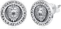 wholesale 925 Sterling Silver Viking Rune Lion Head Stud Earrings for Men & Women-lion(silver)