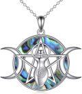 wholesale 925 Sterling Silver Abalone Shell Pentagram Triple Moon Goddess Pendant Celtic Knot Necklace for Women Girls Wicca Pagan s 43mm x 68mm-0-0