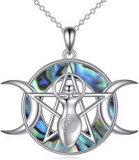 wholesale 925 Sterling Silver Abalone Shell Pentagram Triple Moon Goddess Pendant Celtic Knot Necklace for Women Girls Wicca Pagan s 43mm x 68mm-triple moon