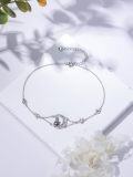 wholesale 925 Sterling Silver Cat Moon Anklet with Paw Prints and Black Enamel Centerpiece for Women-0-2