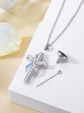wholesale 925 Sterling Silver Angel Wing Cross Keepsake Pendant Urn Necklace w/Funnel Kit-0-3