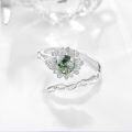 wholesale 925 Sterling Silver Green Moss Agate Lotus Flower Ring - Adjustable Size for Women-0-1