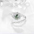 wholesale 925 Sterling Silver Green Moss Agate Lotus Flower Ring - Adjustable Size for Women-0-1