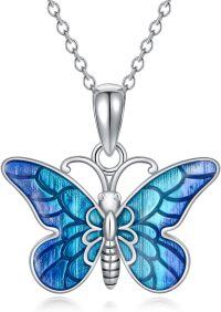wholesale 925 Sterling Silver Purple & Yellow Enamel Butterfly Pendant Necklace for Women Gifts-BLUE