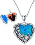 wholesale 925 Sterling Silver Blue Opal Heart & Rose Flower Photo Locket Pendant Necklace for Women-0-0