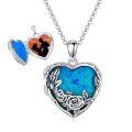 wholesale 925 Sterling Silver Blue Opal Heart & Rose Flower Photo Locket Pendant Necklace for Women-0-0