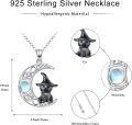 wholesale 925 Sterling Silver Witch Hat Cat Moon Pendant Necklaces with Blue Stone Gothic Punk s for Women-0-5