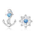 wholesale 925 Sterling Silver Anchor And Ship Wheel Charm Blue Crystal Earrings For Diy Bracelet Necklace-0-0
