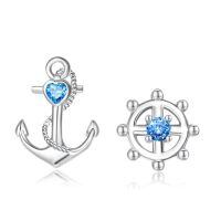 wholesale 925 Sterling Silver Anchor And Ship Wheel Charm Blue Crystal Earrings For Diy Bracelet Necklace-Anchor