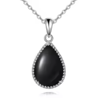 wholesale 925 Sterling Silver Moss Agate Turquoise Larimar Aquamarine Opal Black Onyx Rose Quartz Moonstone Pendant Necklace-Black Onyx
